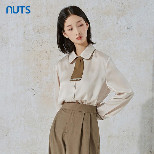 NUTS秋季新款时尚通勤学院风宽松百搭长袖衬衫女231013030B 商品图1