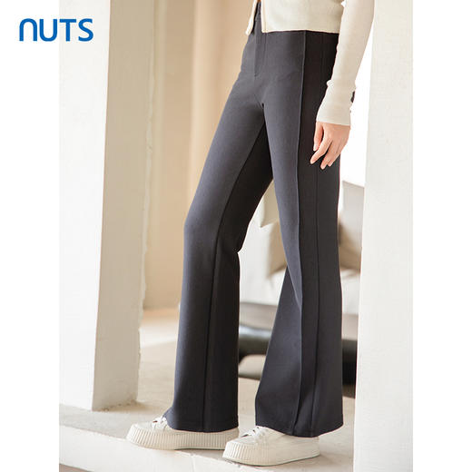 NUTS秋季新款深色高腰显示修身气质微喇长款休闲裤女4330701A1 商品图3