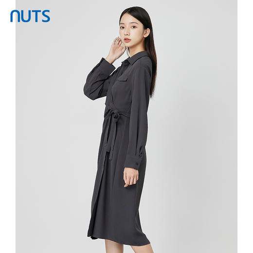 NUTS秋季新款时尚气质通勤风设计感收腰显瘦长袖连衣裙231103200 商品图1