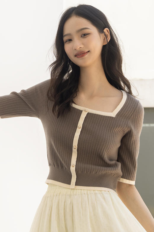 NUTS针织衫秋季新款时尚百搭短袖方领套头衫上衣4320503A1 商品图5