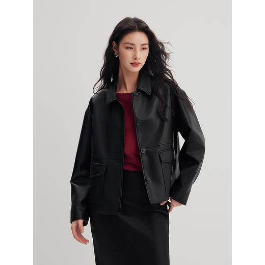 棉仓356607009-工装袋小翻领pu夹克 商品图1