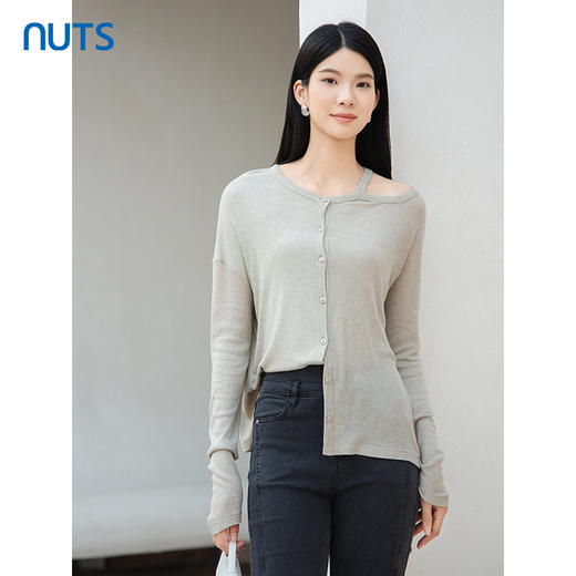 NUTS2023秋季新款通勤气质小众设计感长袖T恤女4390202A1 商品图0