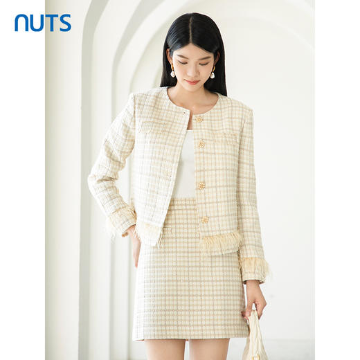 NUTS2023秋季新款气质通勤小香风短外套+半身裙时尚套装4381407A1 商品图0