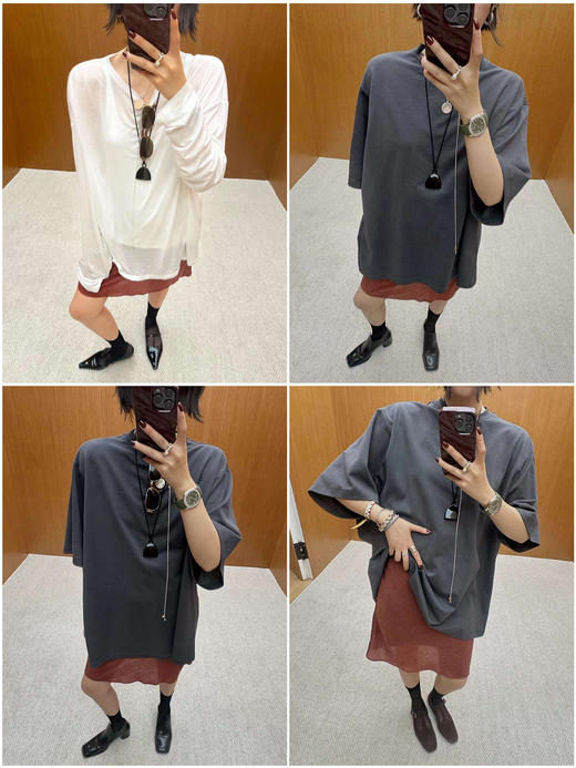 HIDEMI 极简法式松紧腰双层砂洗缎面中裙半身裙 复古黑/复古红/复古绿 商品图2