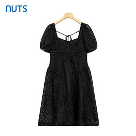 NUTS高级感复古法式连衣裙女夏季新款泡泡袖雪纺修身324101346