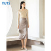 NUTS秋季新款高级感缎面开叉抽褶高腰中长款半身裙女4320602A1 商品缩略图2