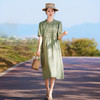 HM-S437春夏新款高端亚麻连衣裙中袖圆领木耳边温柔风琴褶文艺A字裙 商品缩略图0