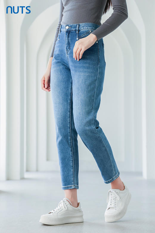 NUTS2023春秋季新款复古高腰显瘦百搭水洗牛仔长裤女4391106A1 商品图5