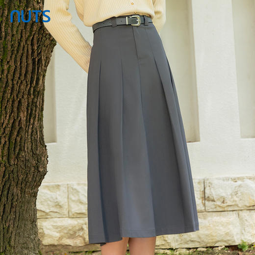 NUTS2023秋季新款西装半身裙女中长款高腰气质百褶A字裙4350603A1 商品图0