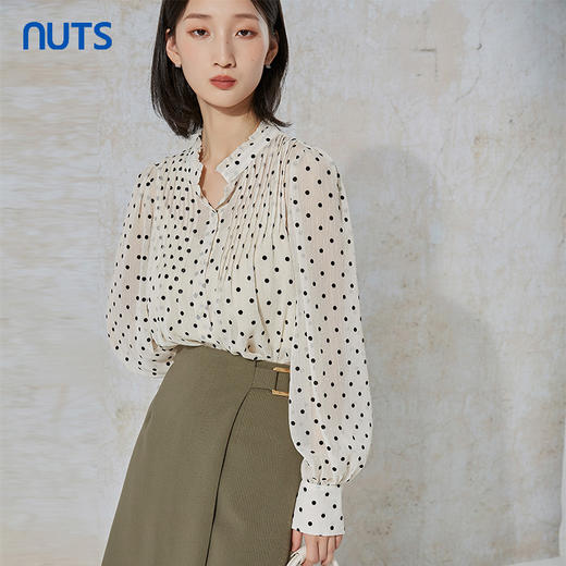 NUTS秋季新款时尚气质通勤风波点长袖衬衫女231013075B 商品图3