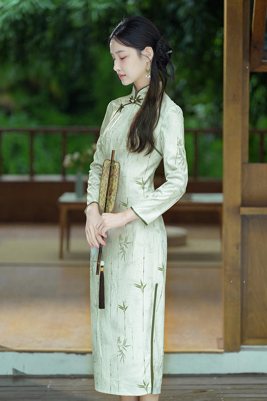 逸红颜明月优选 #雅致手工花扣款旗袍【青青竹】竹叶轻摇，清风徐来，清雅温柔书卷气 商品图11