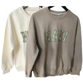 SZ2671春秋款圆领卫衣纯棉薄款不加绒女士碎花字母镶钻上衣宽松版型