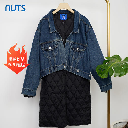 NUTS商场同款牛仔拼接外套女中长款上衣141040394 商品图0