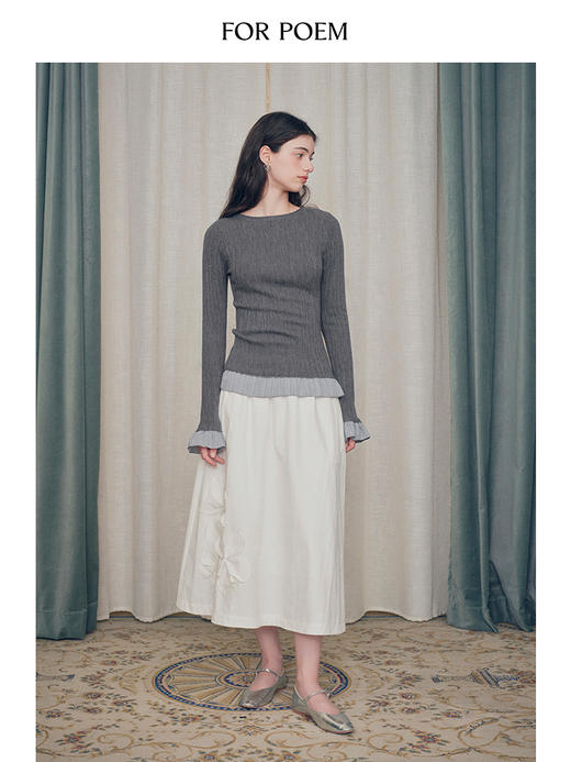 ForPoem 现货 24/FW原创设计拼接荷叶边肌理羊毛针织打底衫 商品图3