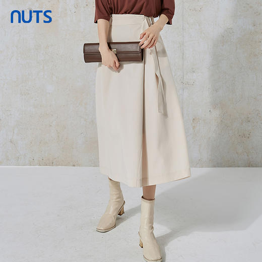 NUTS秋季新款气质通勤时尚纯色设计感半身长裙女231063004B 商品图2