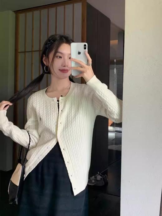 【灰色针织开衫外搭】秋冬内搭复古麻花刺绣学院风厚毛衣外套上衣 修身百搭 商品图3