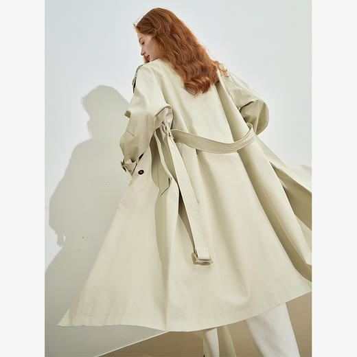 西遇英伦风气质通勤双排扣立领长款风衣女秋季老钱风外套V0042796 商品图4