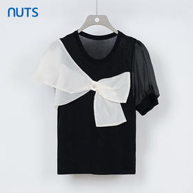 NUTS夏季黑白撞色蝴蝶结T恤女331053239