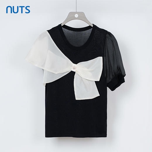 NUTS夏季黑白撞色蝴蝶结T恤女331053239 商品图0