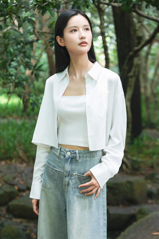 NUTS秋季新品女装翻领长袖短上衣气质百搭衬衫女4310101A1 商品图5