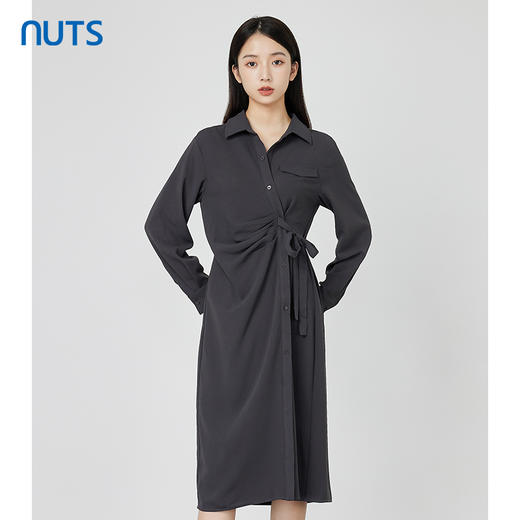 NUTS秋季新款时尚气质通勤风设计感收腰显瘦长袖连衣裙231103200 商品图3