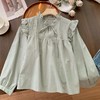 【法式褶皱系带立领长袖衬衫】春秋季 设计感小众宽松荷叶边娃娃衫上衣 商品缩略图1