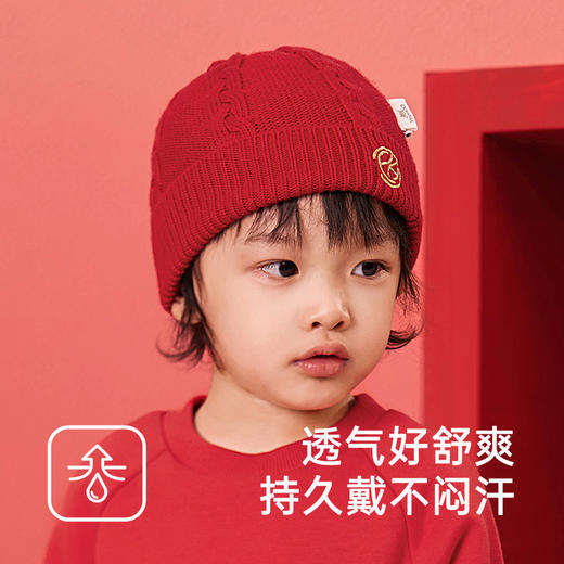 英氏儿童羊毛帽秋冬保暖男童女童帽子喜庆新年帽新款毛织帽 商品图3