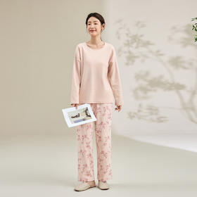 康妮雅女式带胸垫长裤长袖套头套装