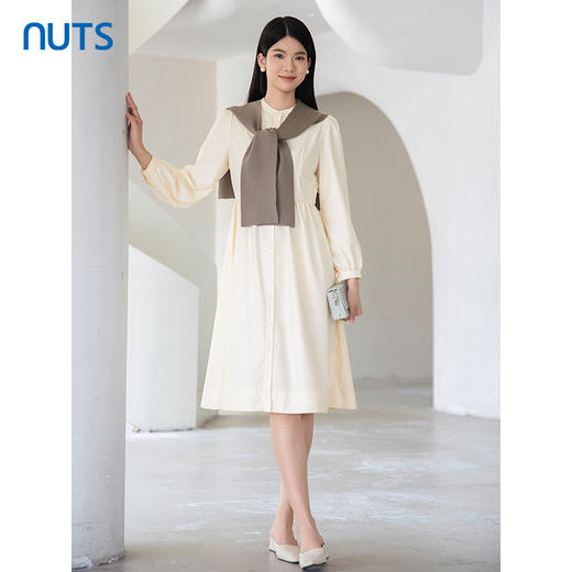 NUTS2023秋季新款气质宽松显瘦长袖连衣裙女 赠送披肩4391012A1 商品图2