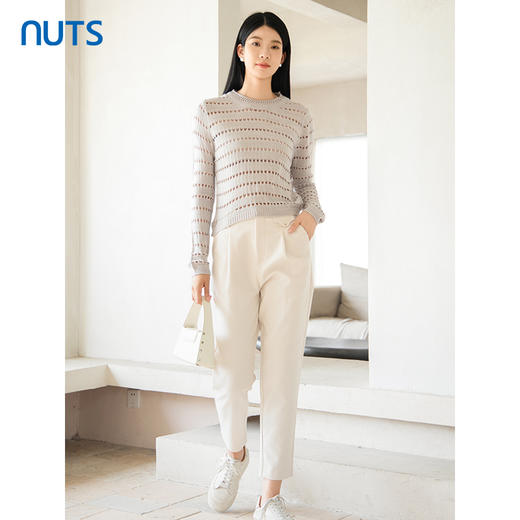 NUTS2023秋季新款镂空针织衫女宽松显瘦上衣套头衫女4380506A1 商品图2