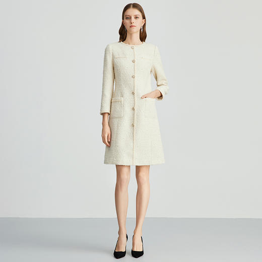 EITIE爱特爱气质圆领千金小香风收腰a字粗花呢连衣裙秋季新款D2407401 商品图1