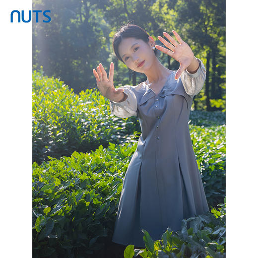 NUTS气质连衣裙春秋季新款女装拼接裙子v领鱼尾裙4311003A1 商品图2