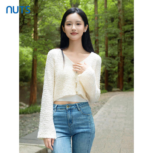 NUTS秋季新款时尚长袖V领修身短款开衫针织衫上衣女潮4310501A1 商品图1
