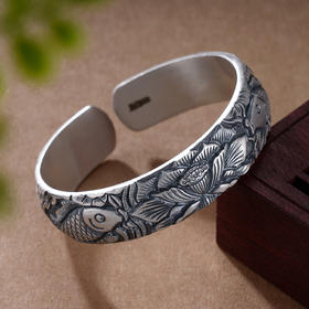 子佩集S999银【莲华倾影】手镯【JLSZ002】纯银手镯仿古2408