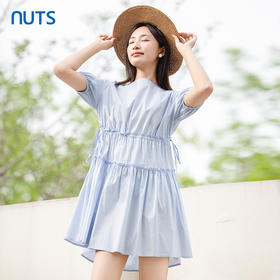 NUTS夏季甜美优雅泡泡袖抽绳压褶连衣裙429101355
