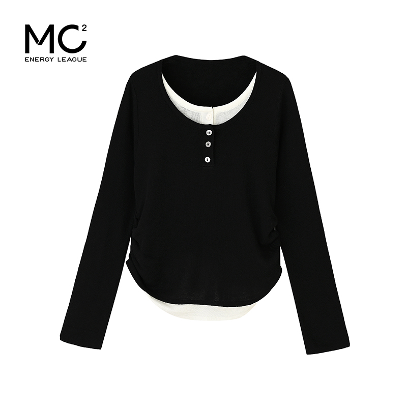 韩版拼接抽绳打底衫M4232605
