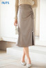 NUTS秋季新款高级感缎面开叉抽褶高腰中长款半身裙女4320602A1 商品缩略图5