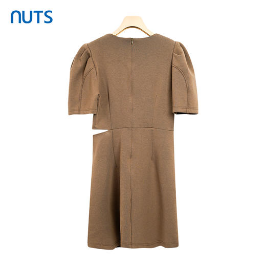 NUTS夏季显瘦纯色中长小众性感露腰短袖连衣长裙女428103535 商品图1