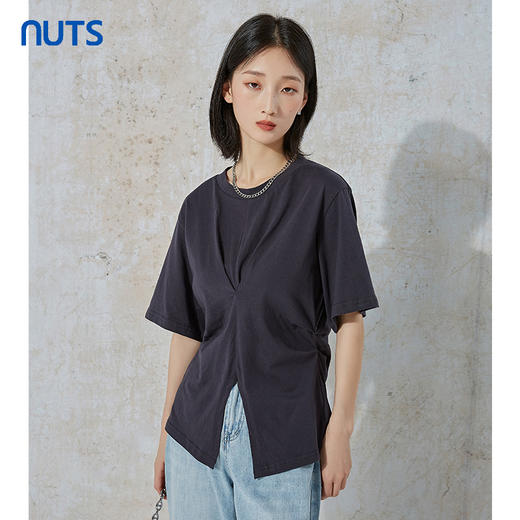 NUTS夏季新款时尚气质设计感收腰显瘦短袖T恤女231021054B 商品图0