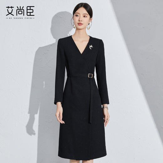 艾尚臣法式职业连衣裙女秋新款收腰女装高级感黑色教师轻奢高级感 商品图6