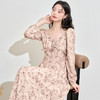 法式复古花边圆领碎花长袖连衣裙女秋季收腰A字裙子V0042756 商品缩略图2