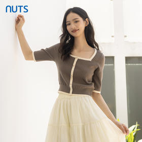 NUTS针织衫秋季新款时尚百搭短袖方领套头衫上衣4320503A1