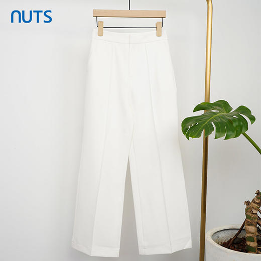 NUTS商场同款休闲裤白色高腰直筒西装裤女131073039B 商品图0