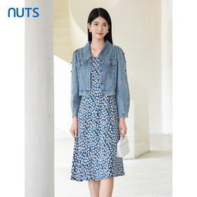 NUTS2023秋季新款时尚气质通勤牛仔短外套+连衣裙两件套4391011A1