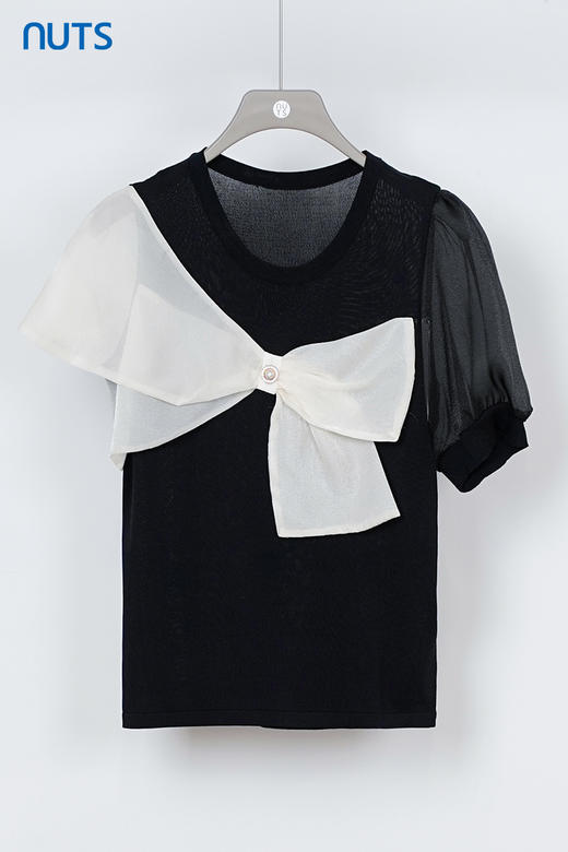 NUTS夏季黑白撞色蝴蝶结T恤女331053239 商品图5