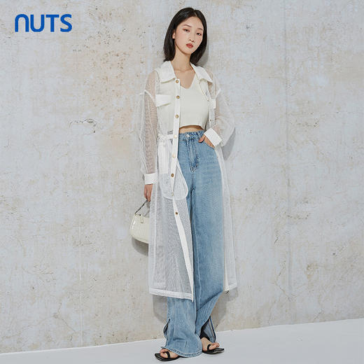NUTS秋季新款气质时尚设计感网纱透感衬衫款长外套女231043025B 商品图1