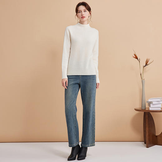 EITIE爱特爱秋季新款100%绵羊毛舒适高领百搭打底基础针织衫D2401411 商品图4
