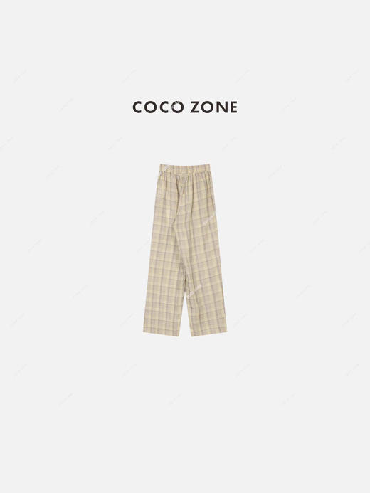 COCO ZONE 气质百搭阔腿裤系绳麻料格子长裤 23C18881 商品图1