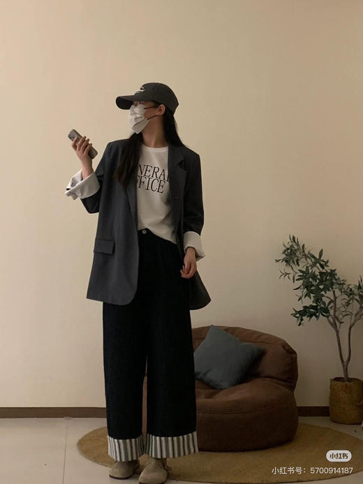 气质条纹翻边裤 商品图4