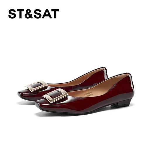 星期六通勤简约方头漆面低跟单鞋SSC3111340 商品图4